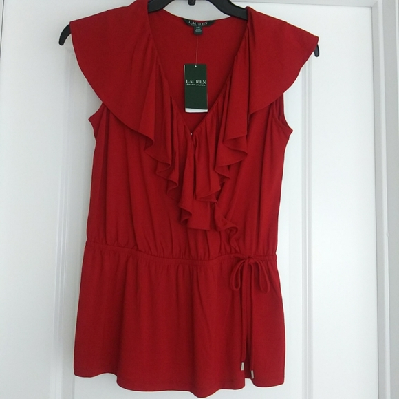 NWT Sz S Ralph Lauren Ruffle V Neck Sleeveless Top - Picture 7 of 8